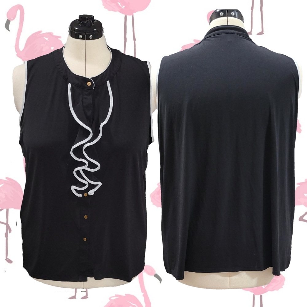 Cable & Gauge Ruffle Front Two-Tone Blouse